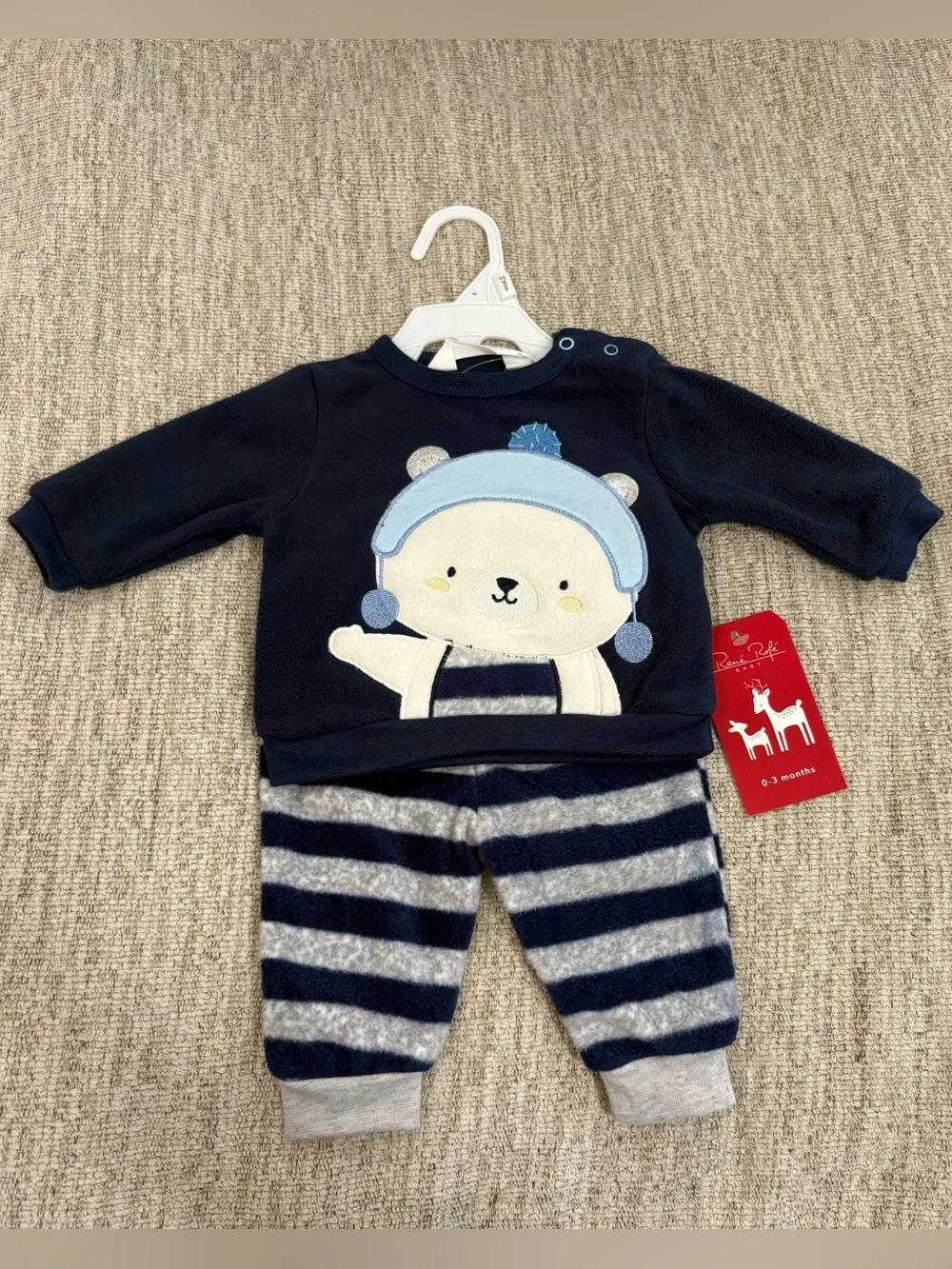 Navy Baby Polar Bear Fleece Top with Light Blue Hat